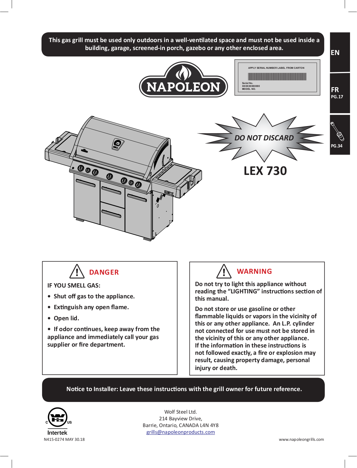 Napoleon LEX730RSBIPSS User Manual