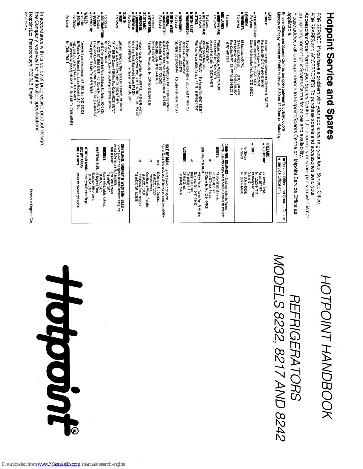 Hotpoint 8232, 8242 Handbook