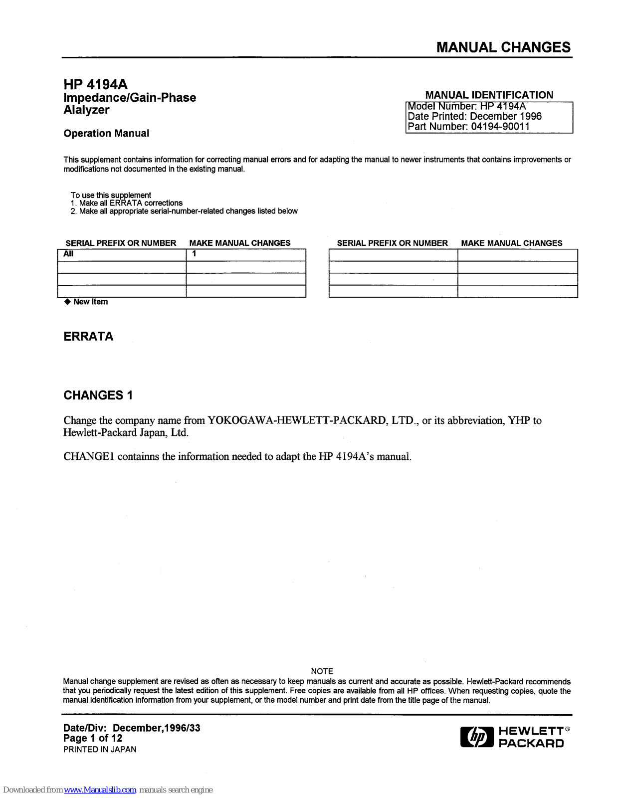 HP 4194A Manual Change