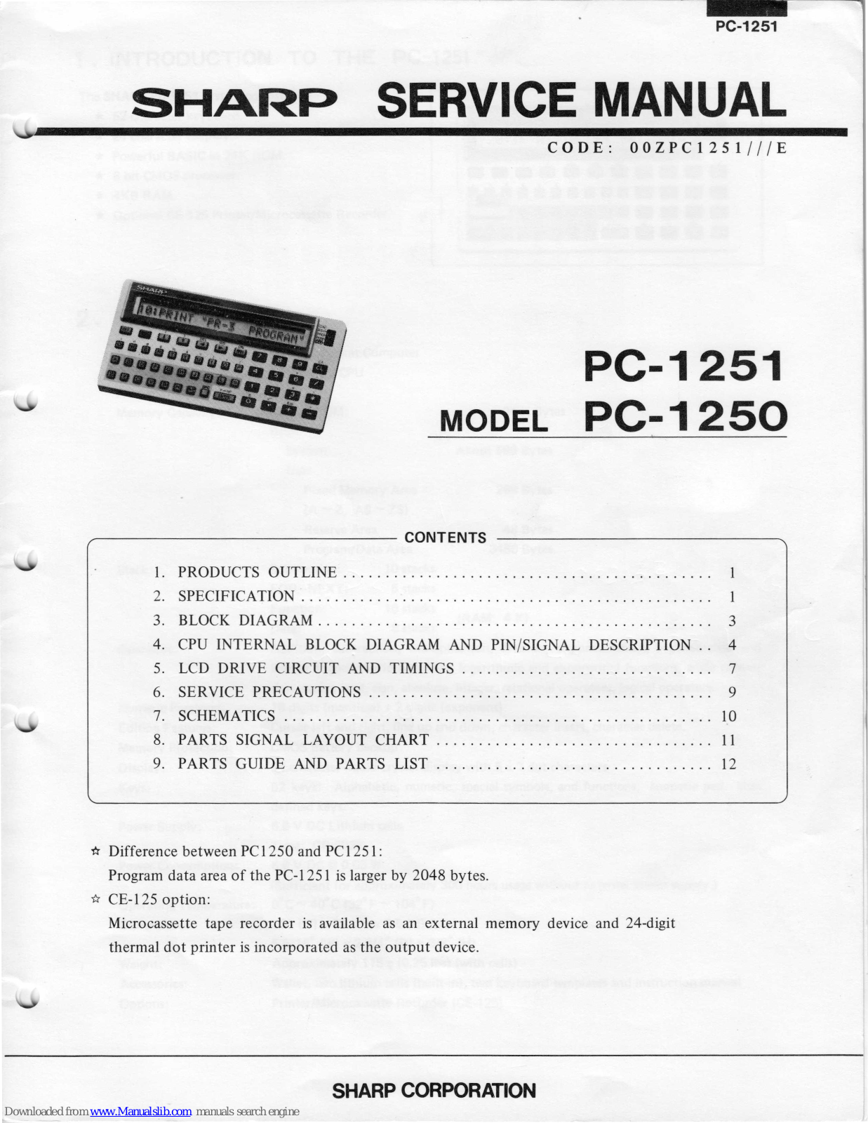 Sharp PC-1251, PC-1250 Service Manual - ManualMachine.com