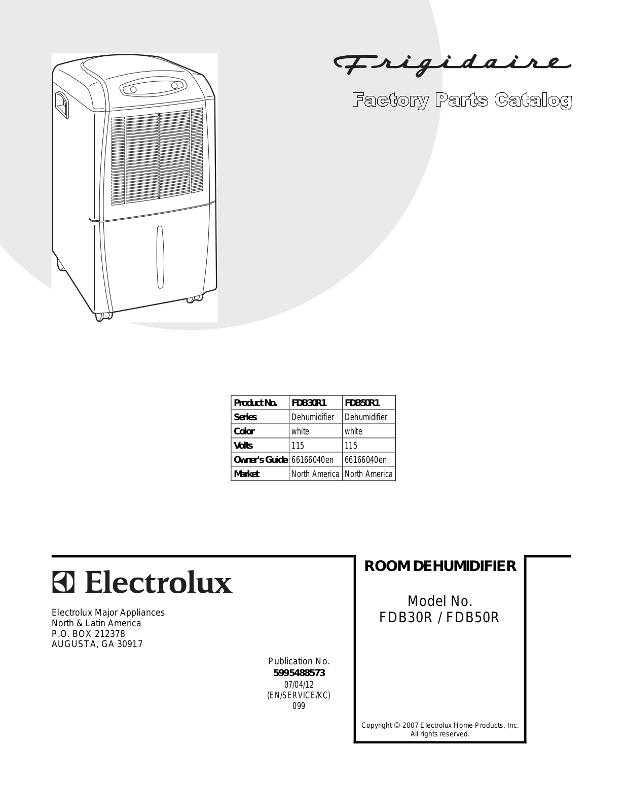 Frigidaire FDB50R1 Parts Manual