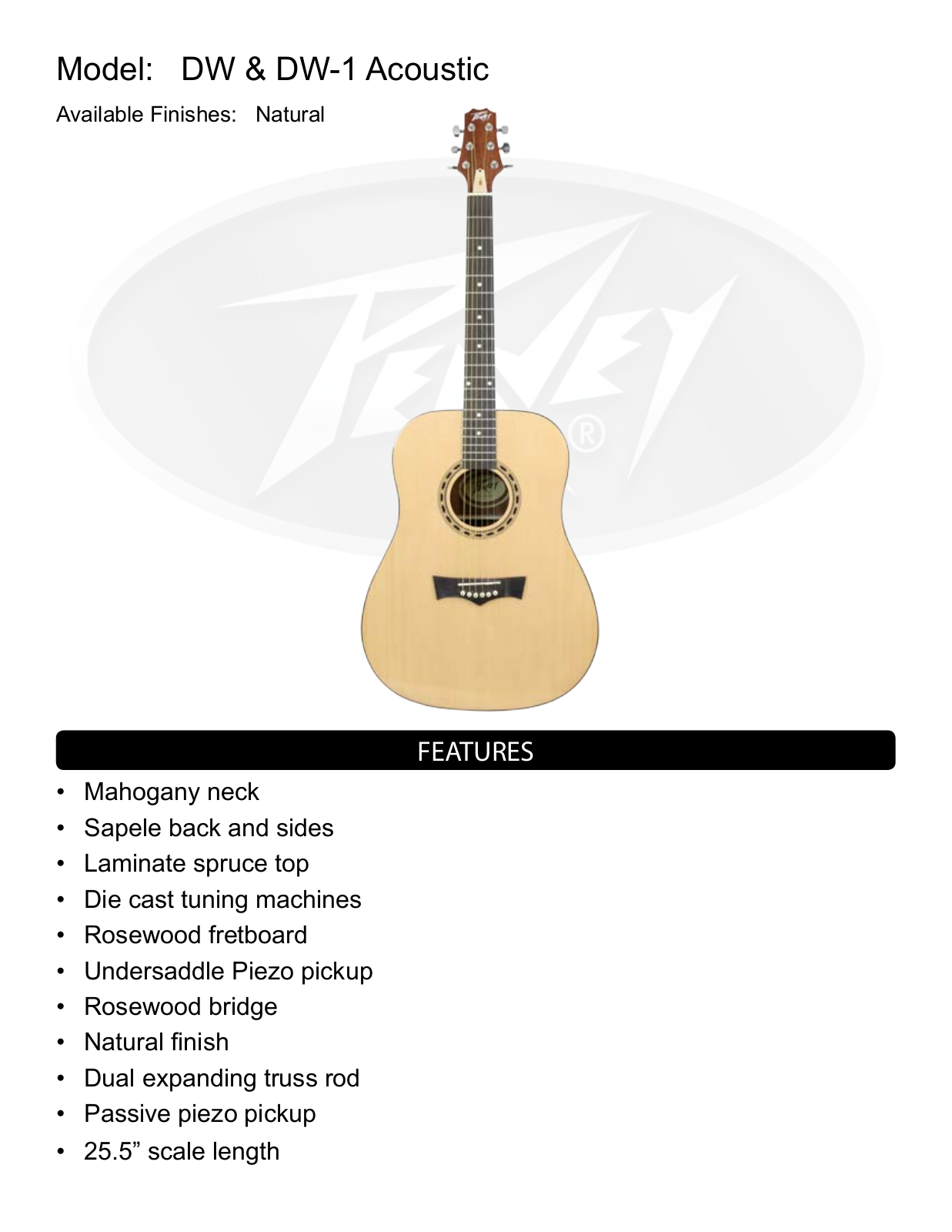 Peavey DW Acoustic Detailed, DW-1 Specifications - ManualMachine.com
