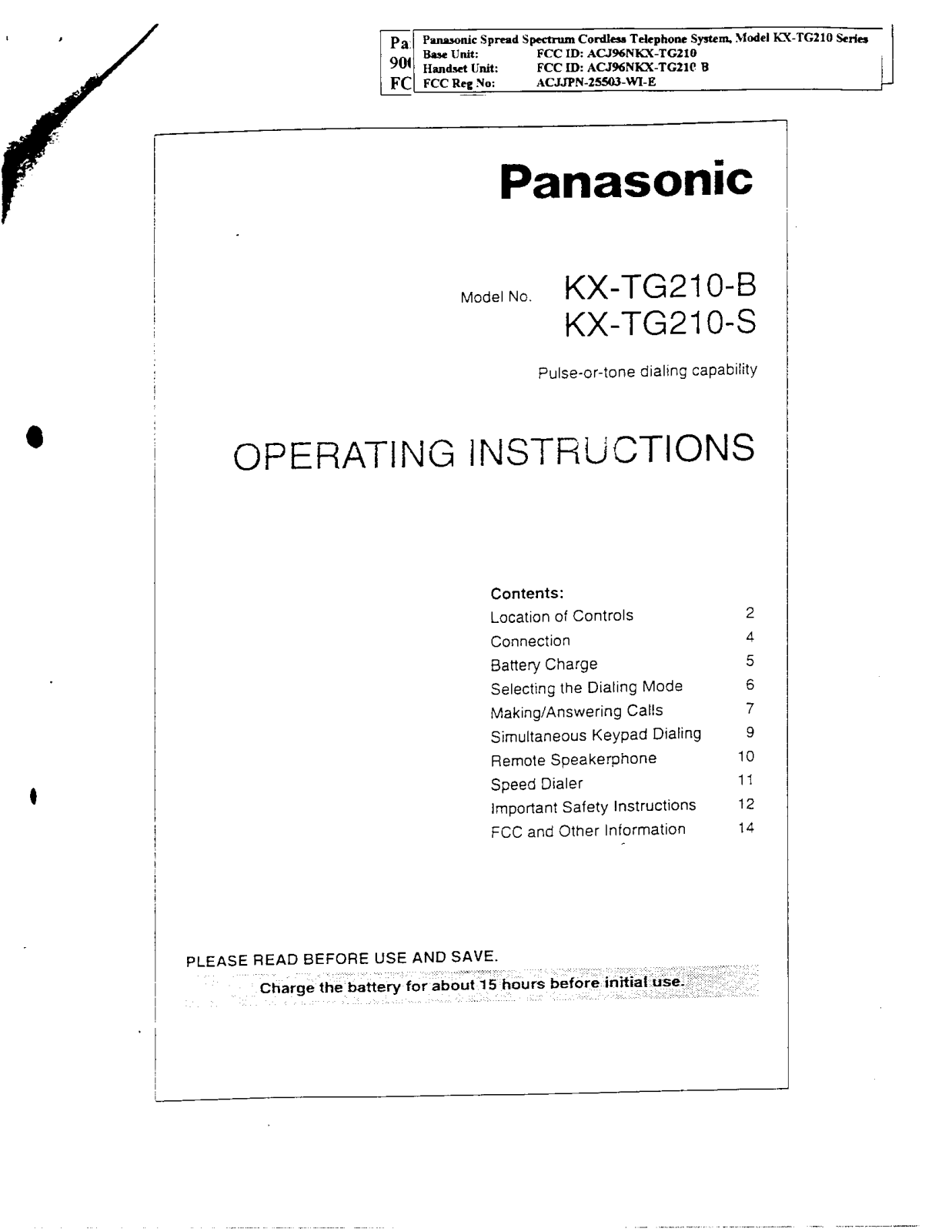 Panasonic 96NKX-TG210B Users Manual