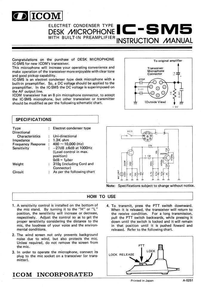 ICOM SM-5 User Manual
