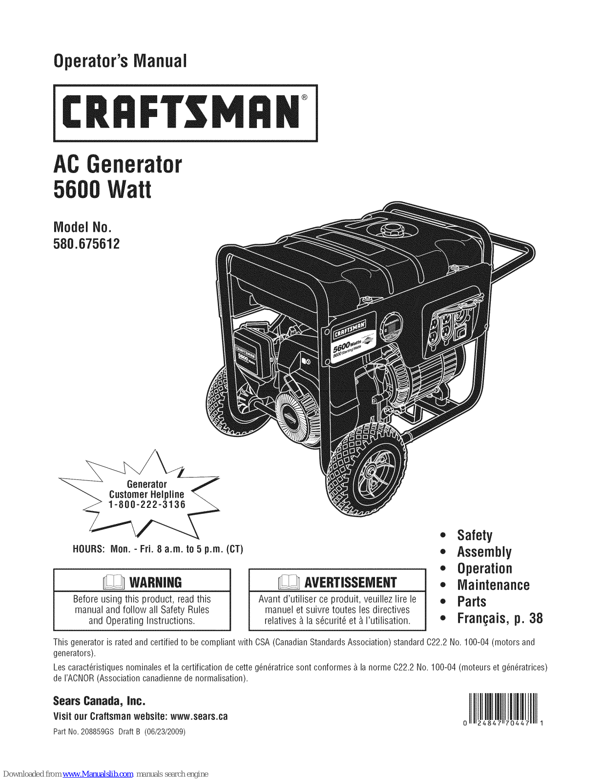 Craftsman 580.675512 Operator's Manual - ManualMachine.com