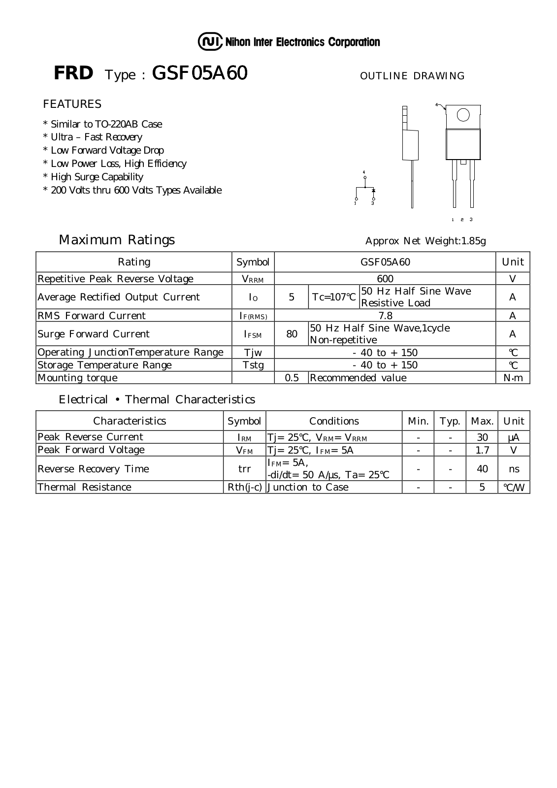 Datasheet GSF05A60 Datasheet (NIHON) - ManualMachine.com