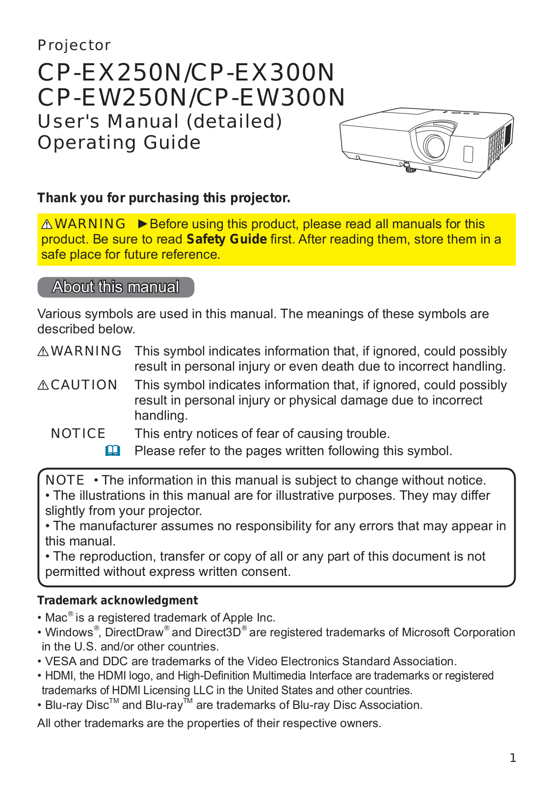 Hitachi CP-EW300N, CP-EX250N User Manual