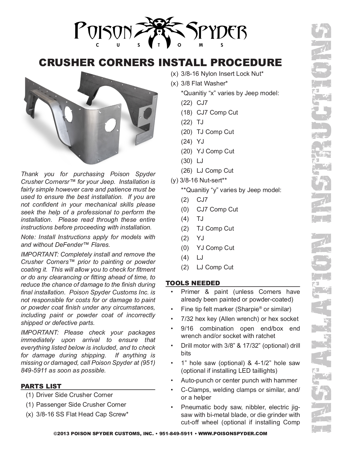 Poison Spyder CRUSHER CORNERS User Manual