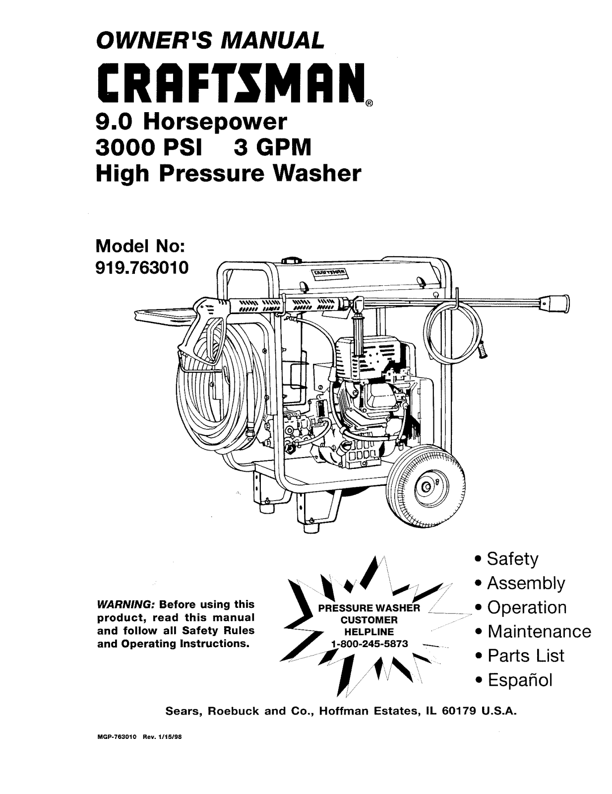 Craftsman MGP-762010 User Manual