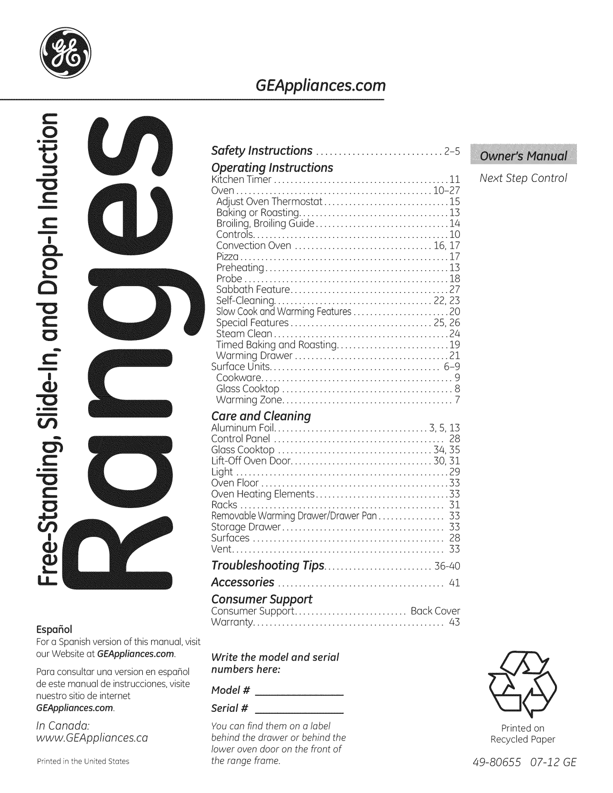 GE PHB925ST3SS, PHB925ST2SS Owner’s Manual