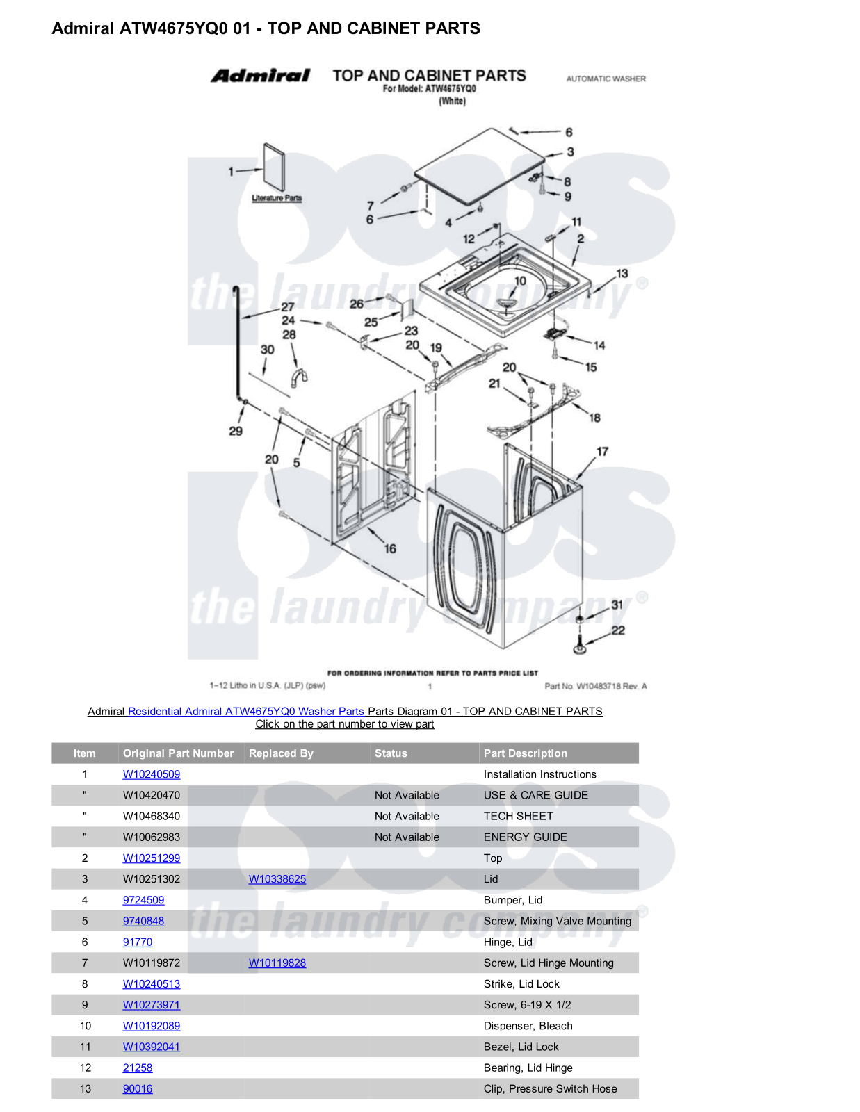 Admiral ATW4675YQ0 Parts Diagram