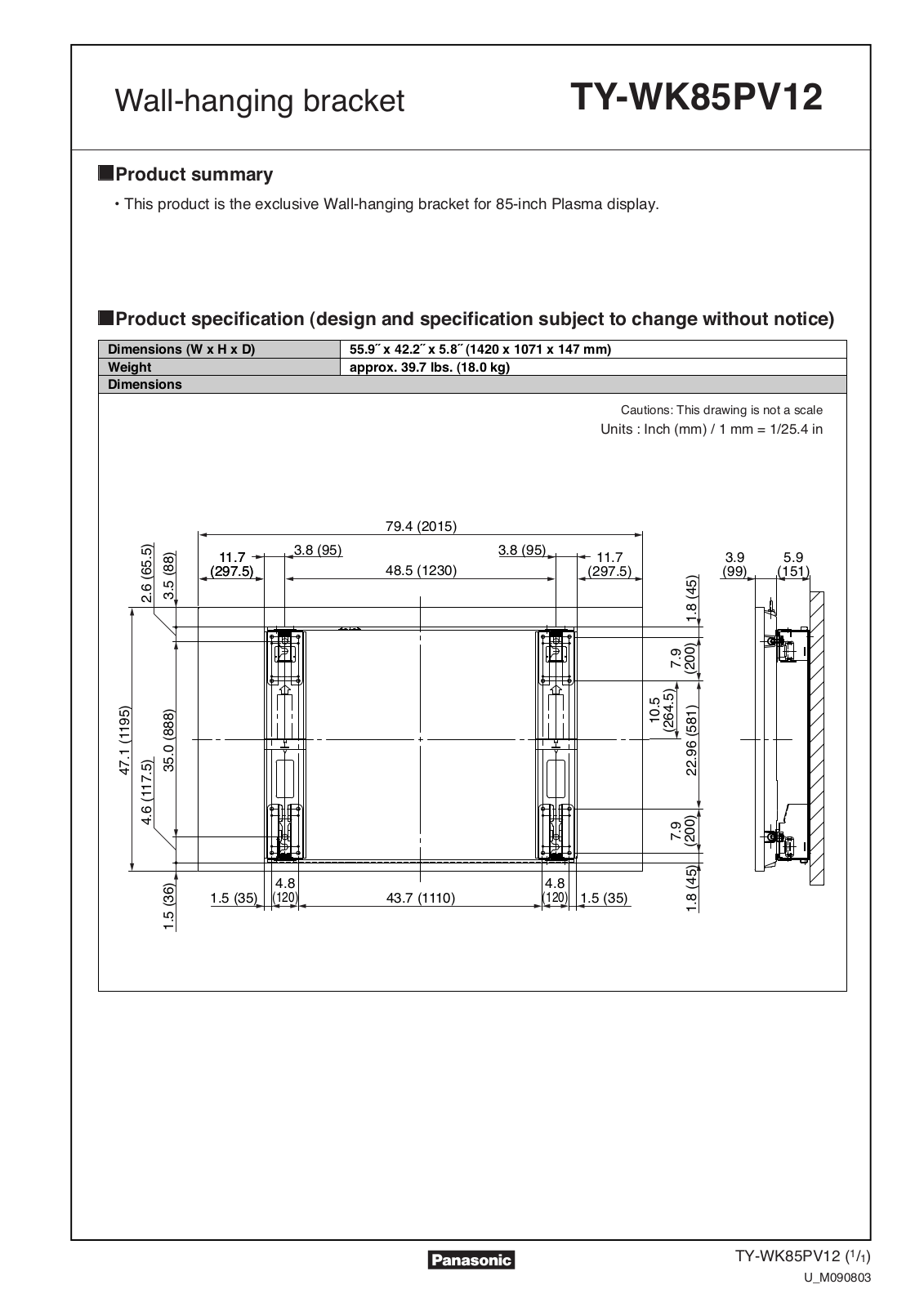 Panasonic TYWK85PV12 User Manual