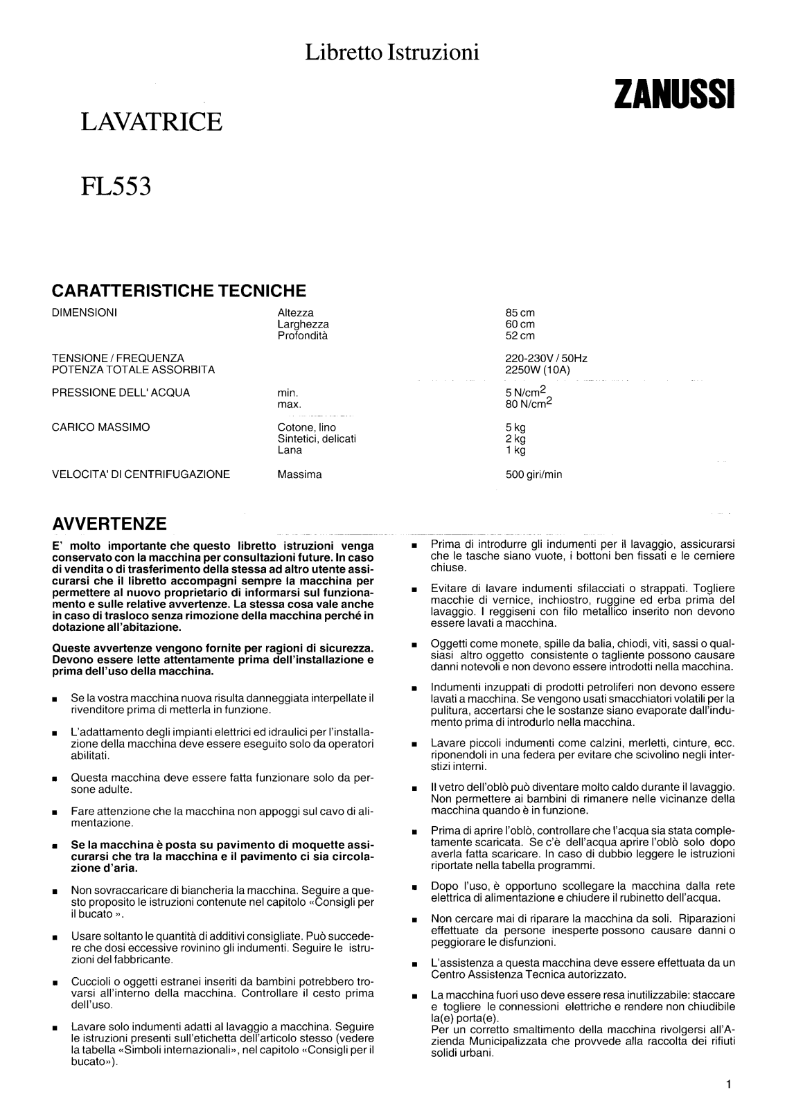 Zanussi FL553 User Manual