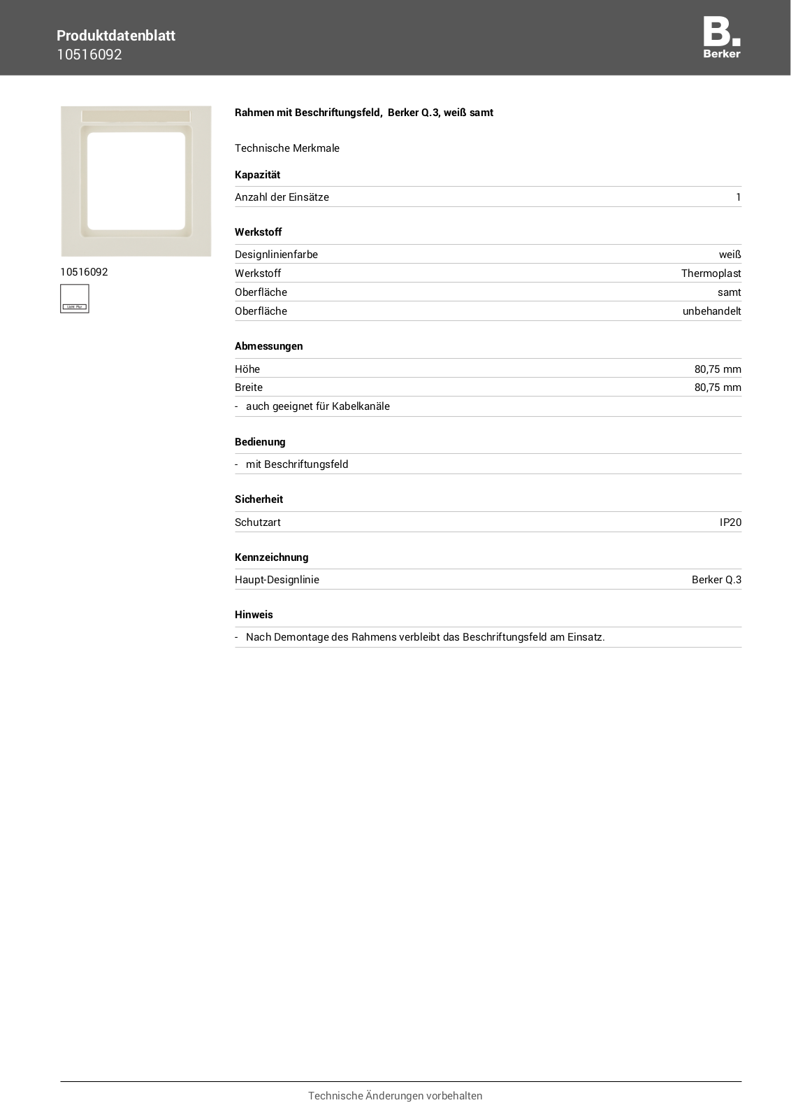 Berker 10516092 User Manual