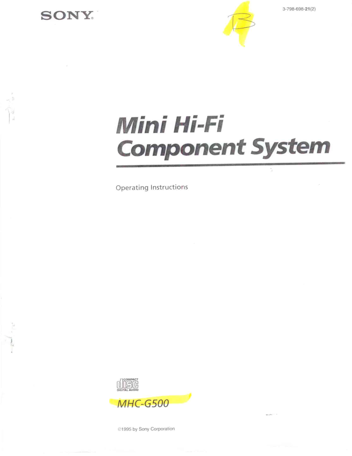 Sony MHC-G500 Operating Manual