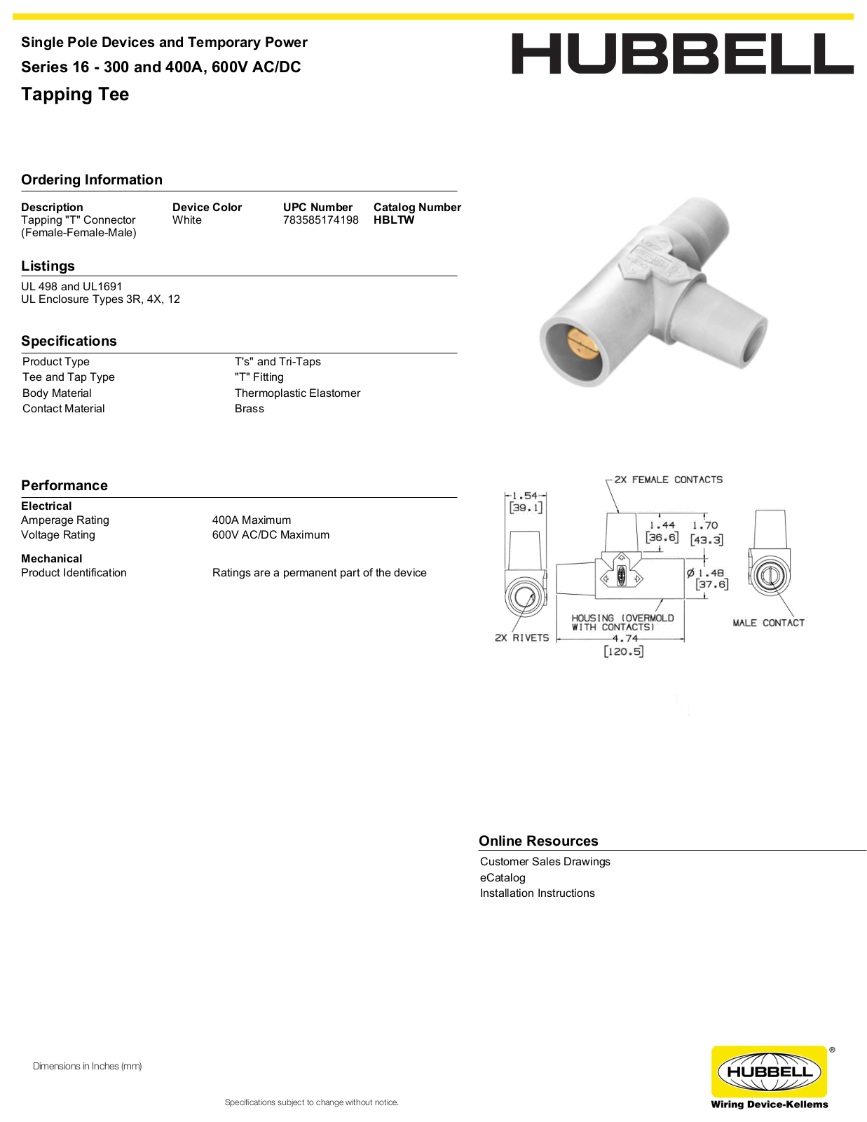 Hubbell HBLTW Specifications