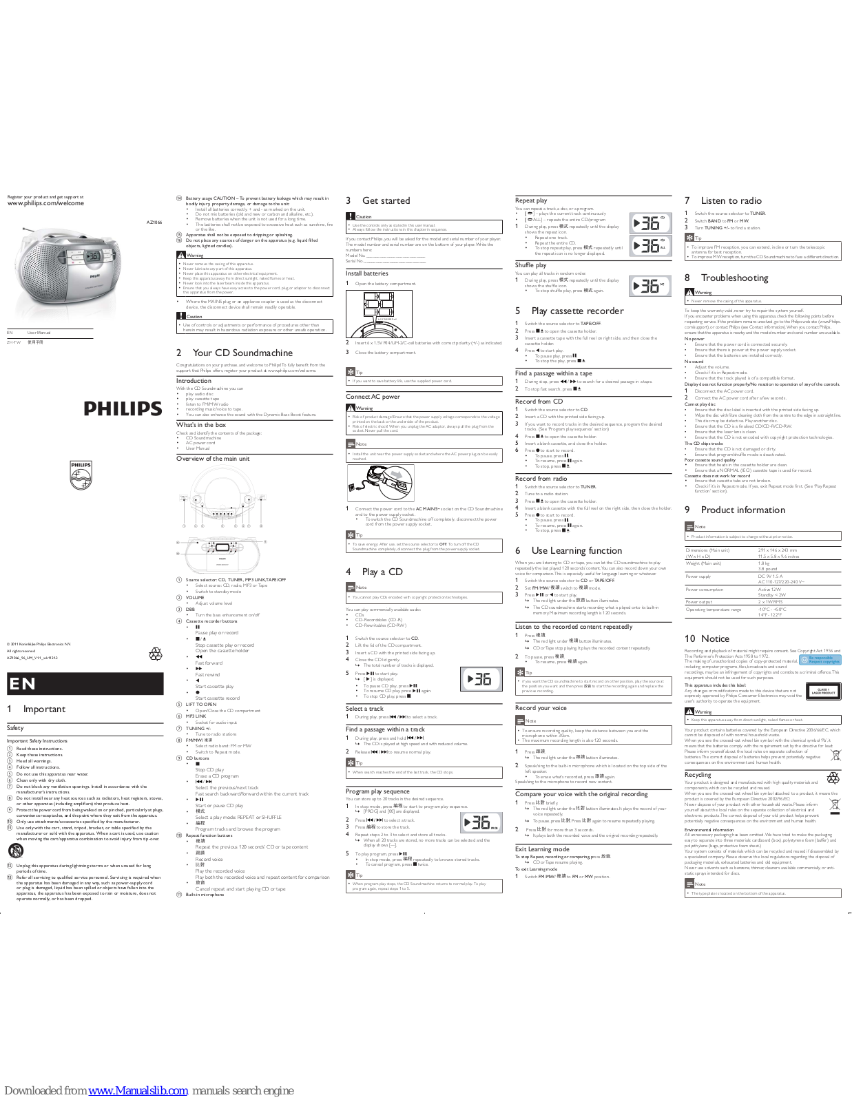 Philips AZ1066/96, AZ1066 User Manual