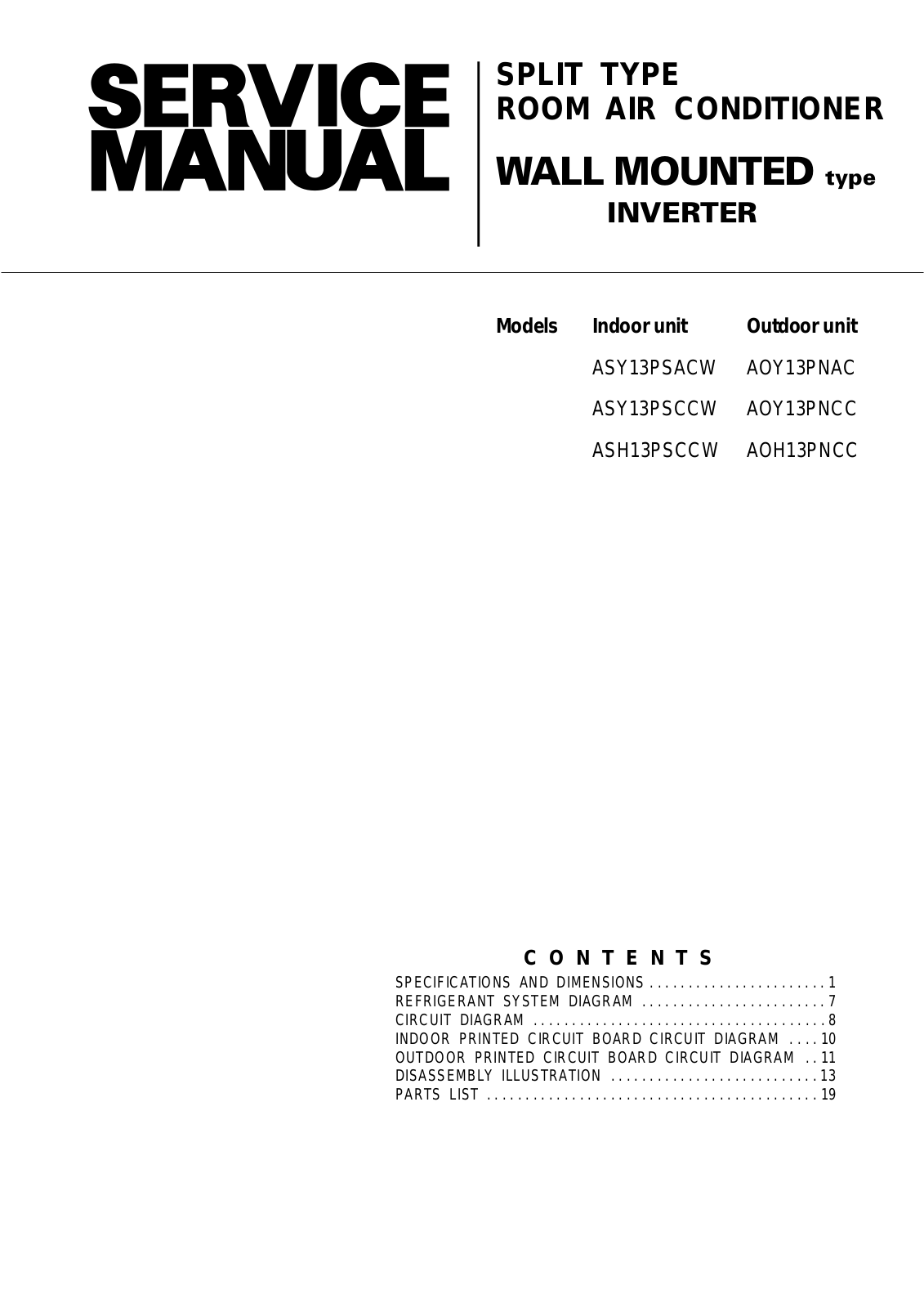 General ASH13PA, ASH13PSACW Service Manual