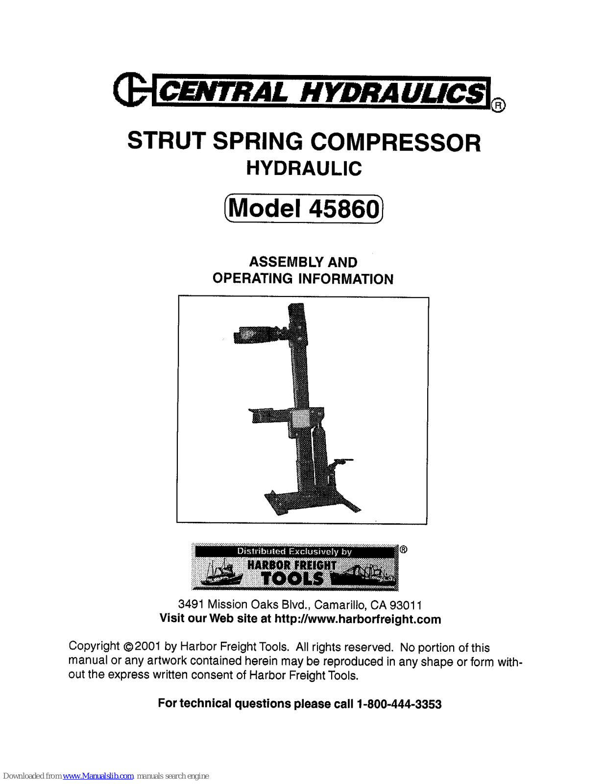 Central Hydraulics 45860 Operating Information Manual