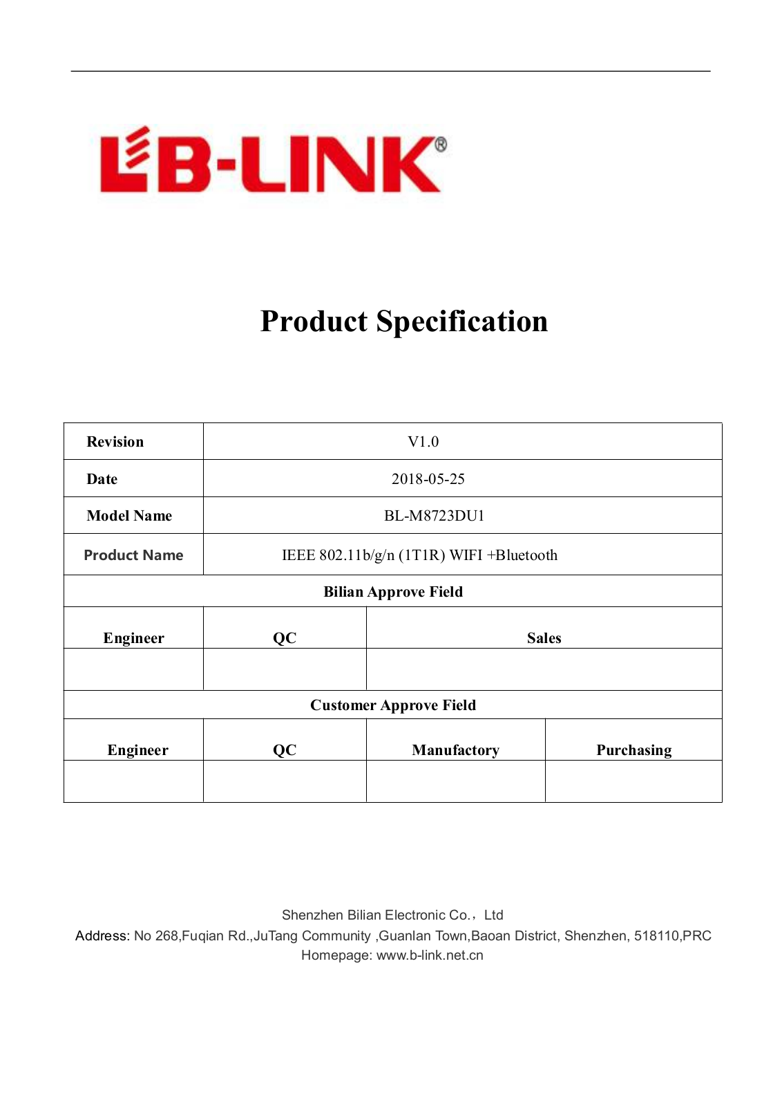 ShenZhen BL M8723DU1 User Manual