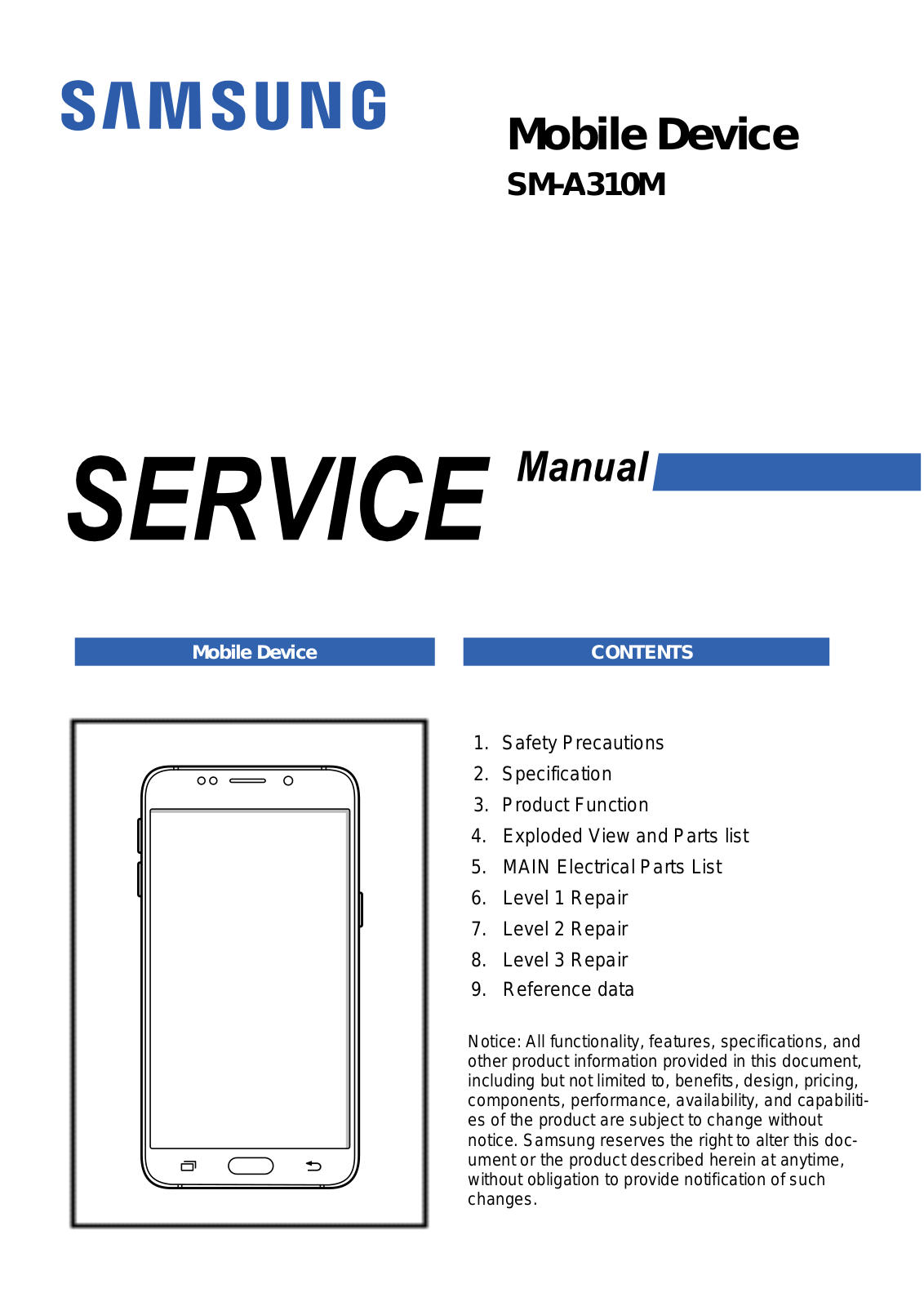 Samsung SM-A310M service manual Cover