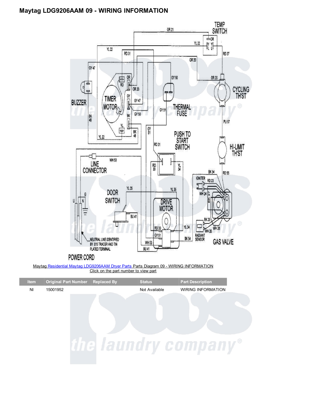 Maytag LDG9206AAM Parts Diagram