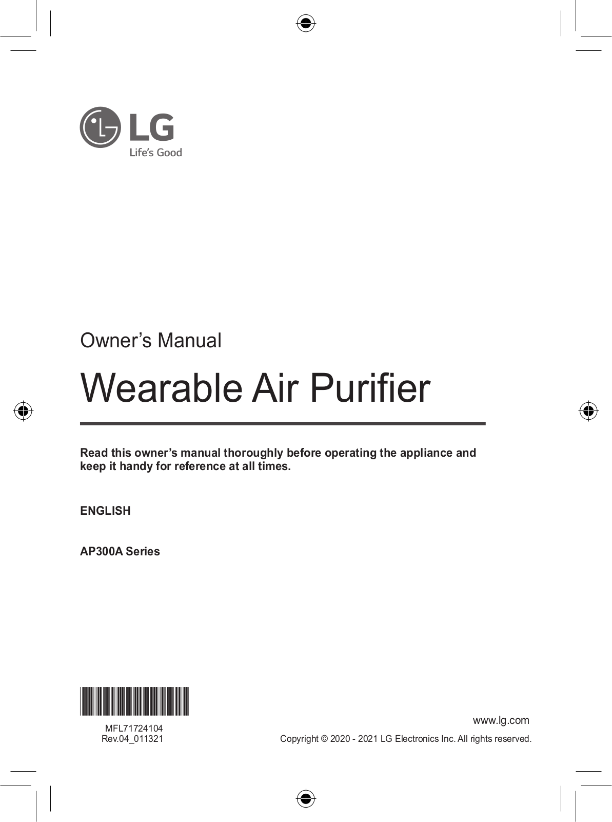 LG AP300AWFA Owner’s Manual