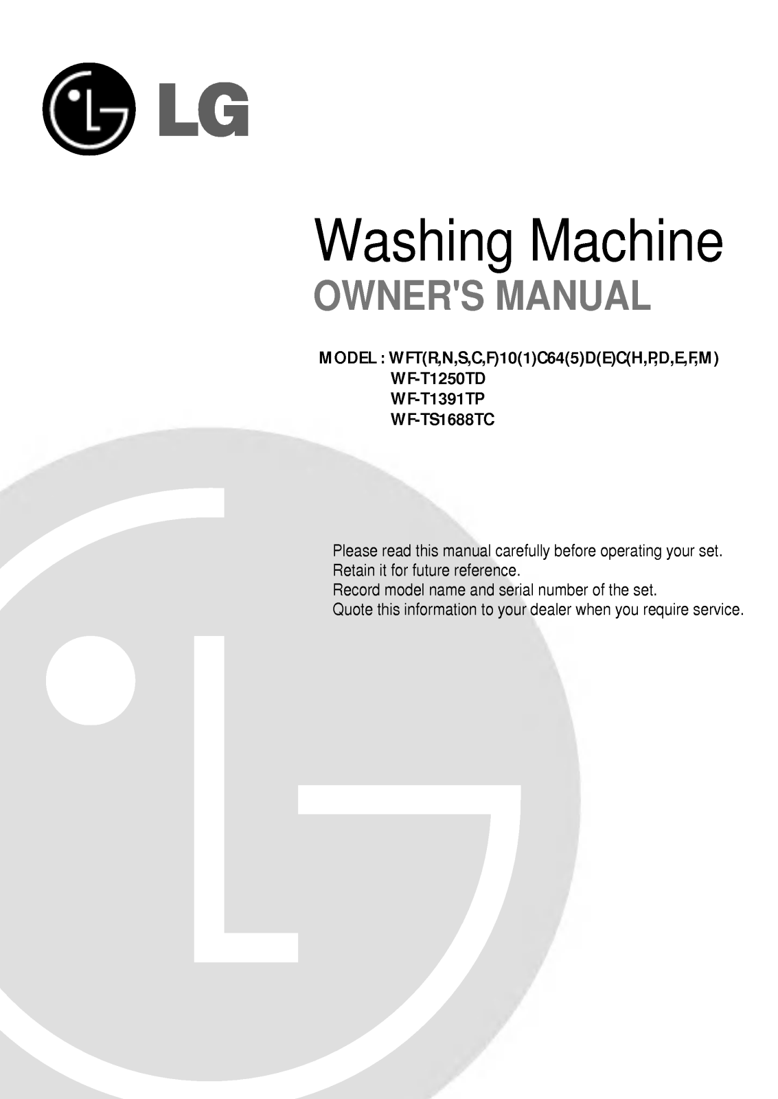 LG WFT11C65ED Owner’s Manual