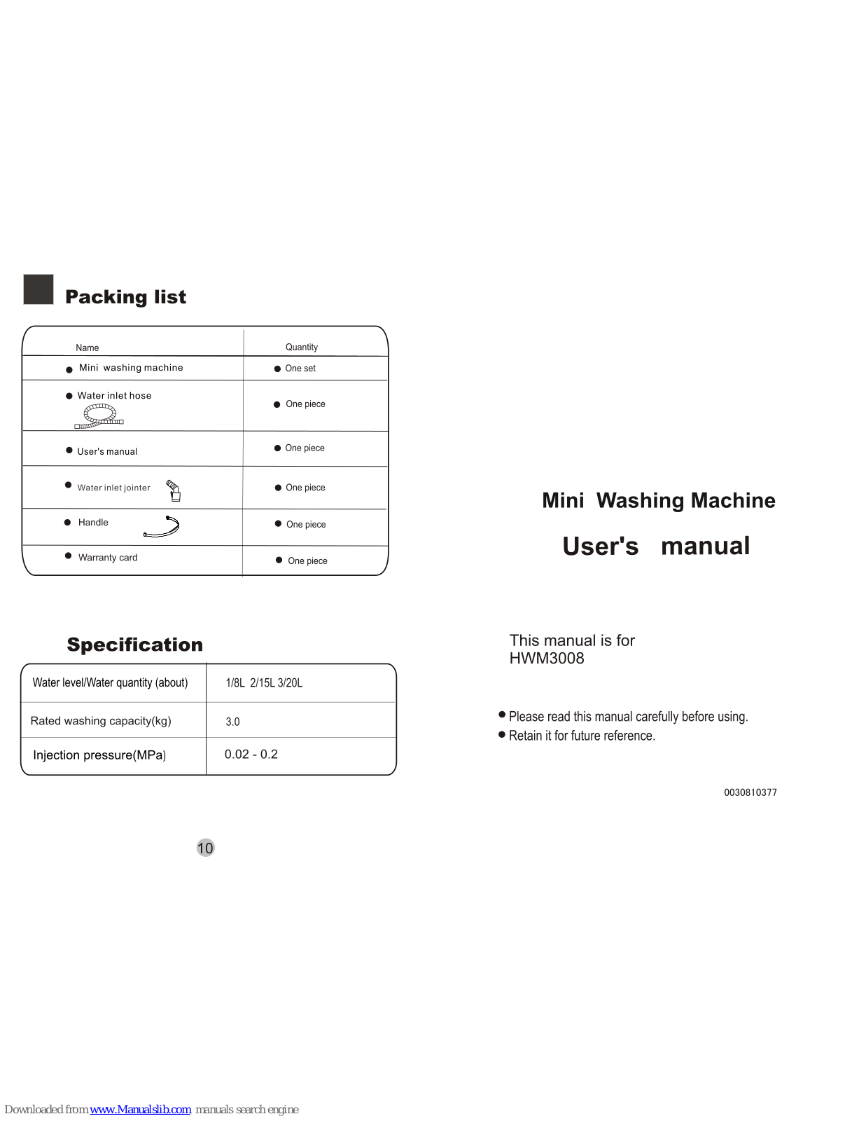 Haier HWM3008 User Manual