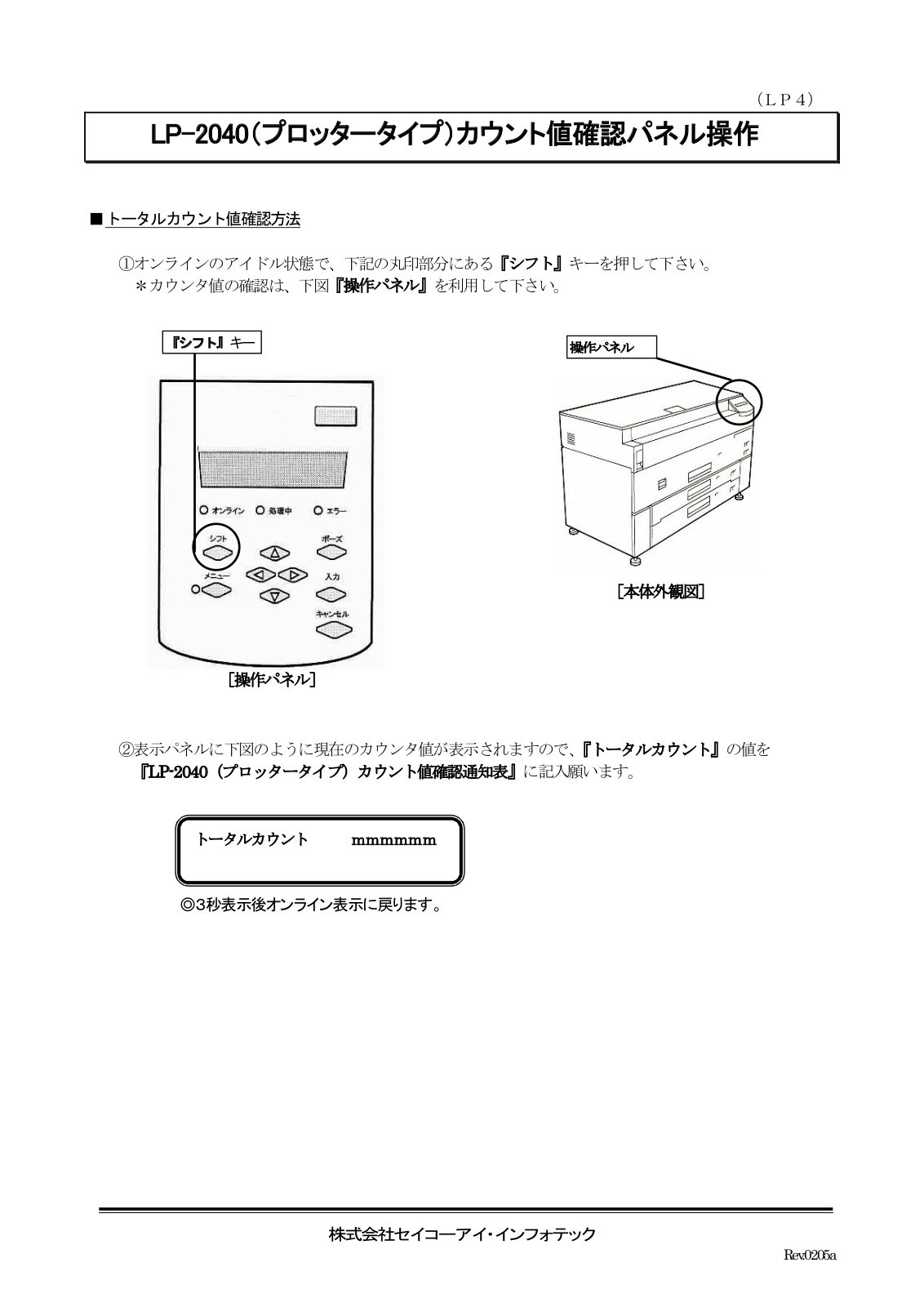 EPSON LP-2040 (Plotter type) Count value confirmation panel operation