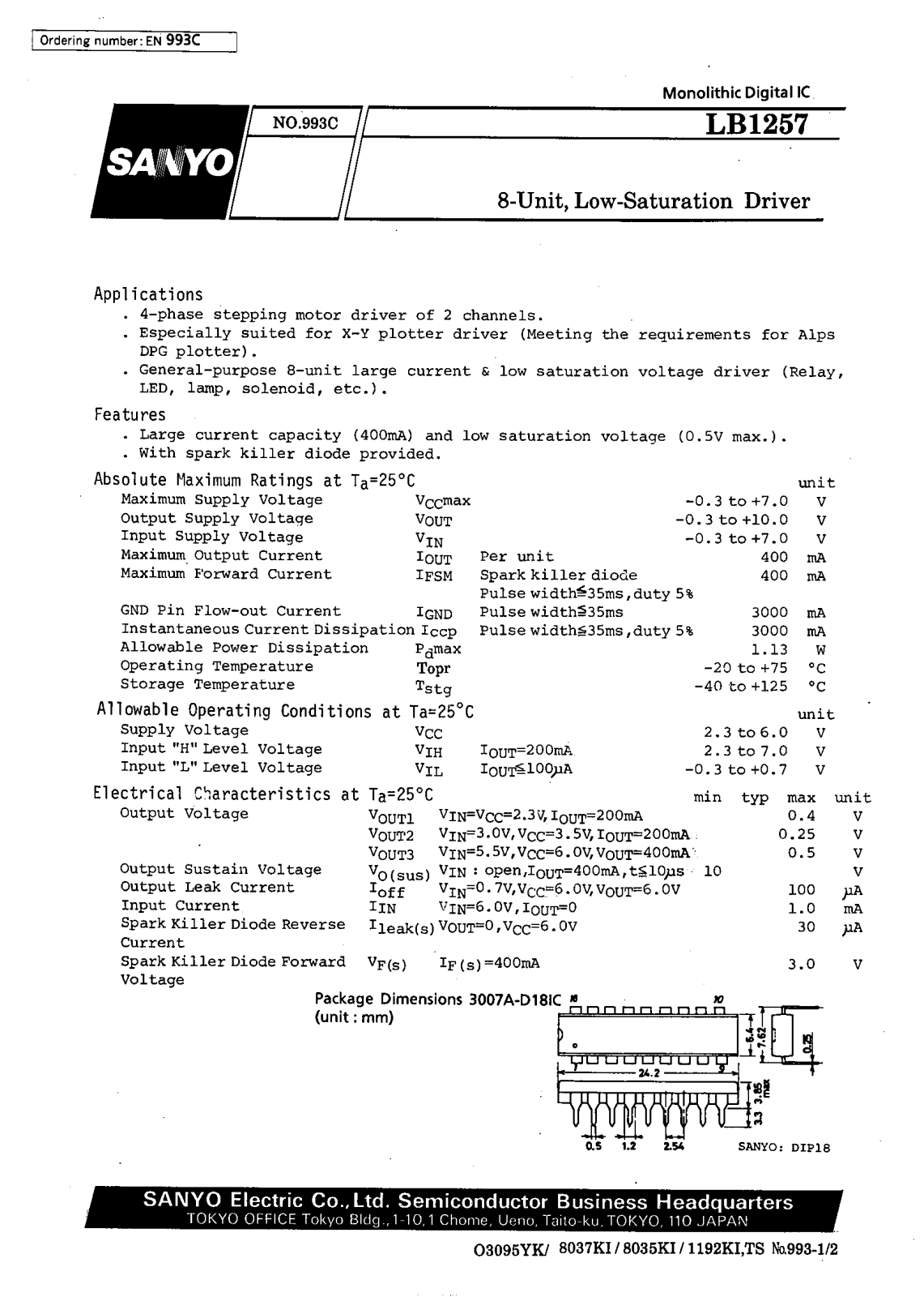 SANYO LB1257 Datasheet