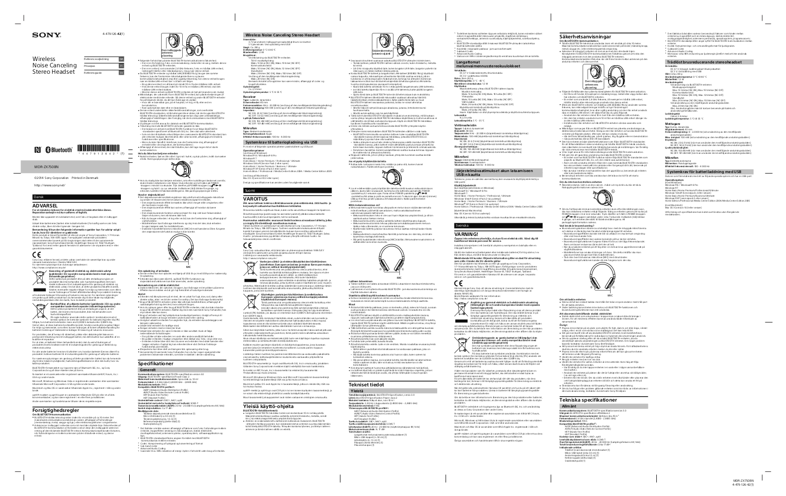 Sony MDR-ZX750BN Reference guide