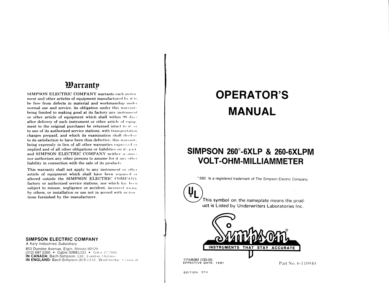 Simpson 260-6XLP, 260-6XLPM Service manual