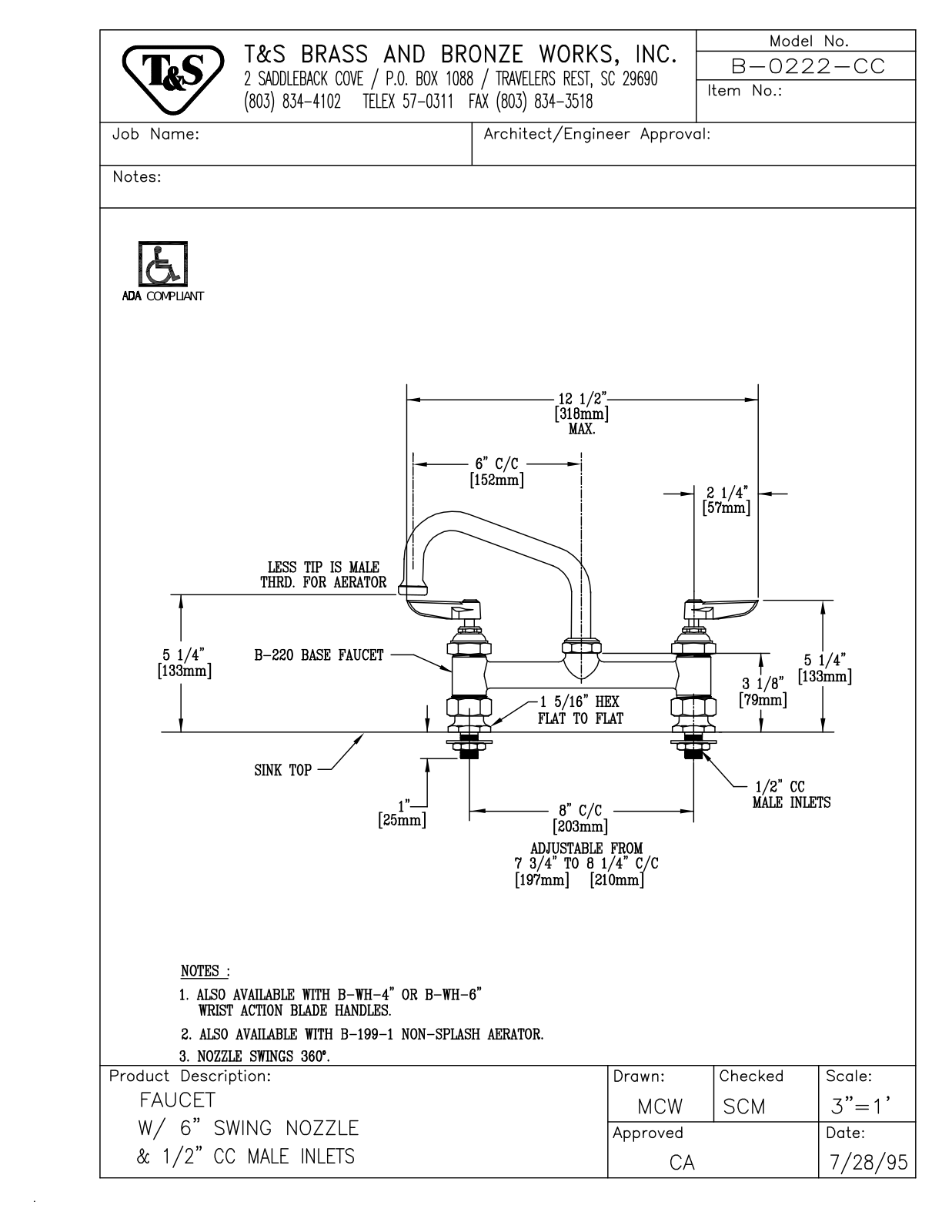 T & S Brass & Bronze Works B-0222-CC General Manual