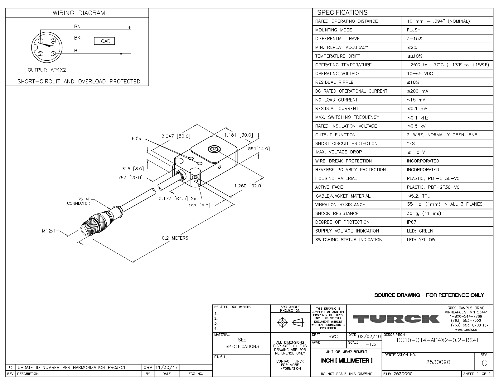 Turck BC10-Q14-AP4X2-0.2-RS4T Data Sheet