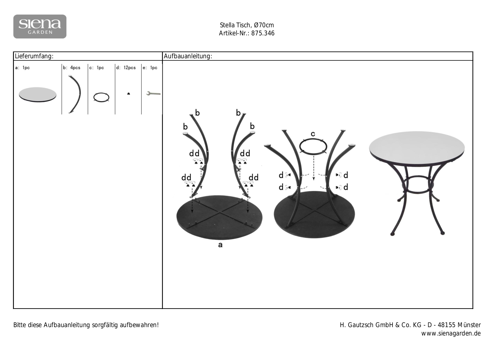 Siena garden 875.346 operation manual