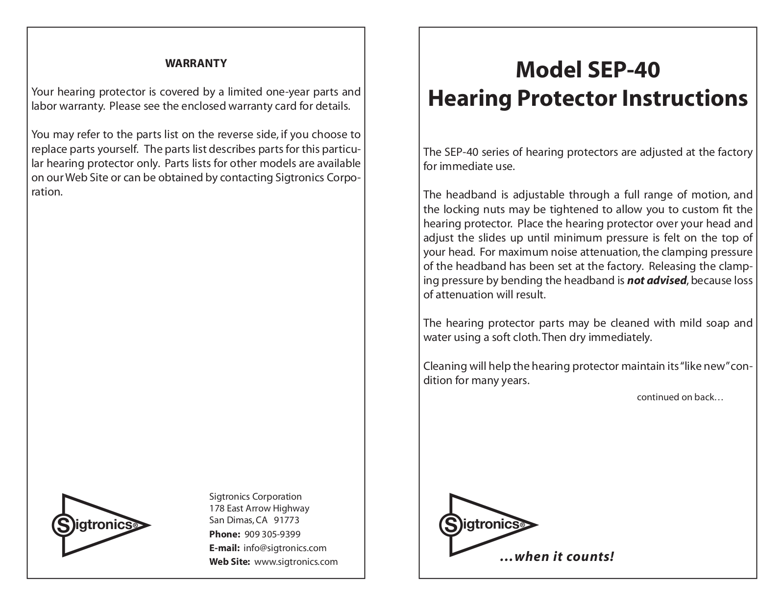 Sigtronics SEP-40 User Manual