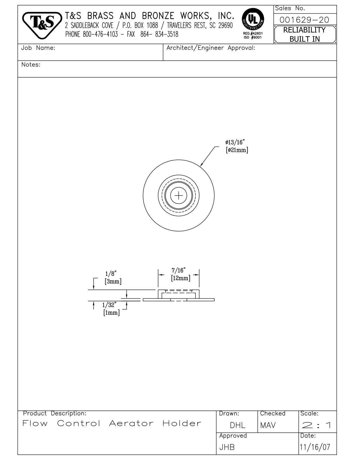 T&S Brass 001629-20 User Manual