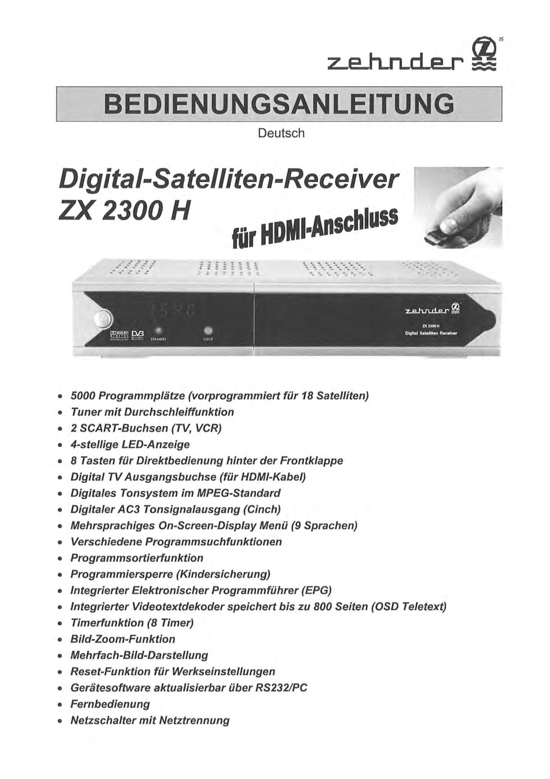 Zehnder ZX 2300 H User Manual