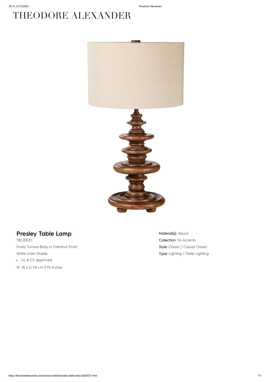 Theodore Alexander FPLJ3946 Specifications - ManualMachine.com
