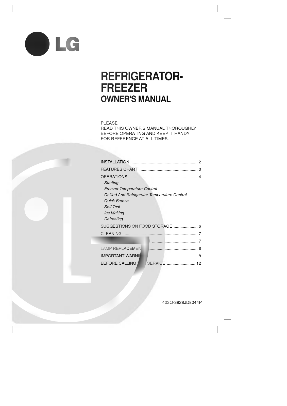 LG GR-403SLQF Manual book