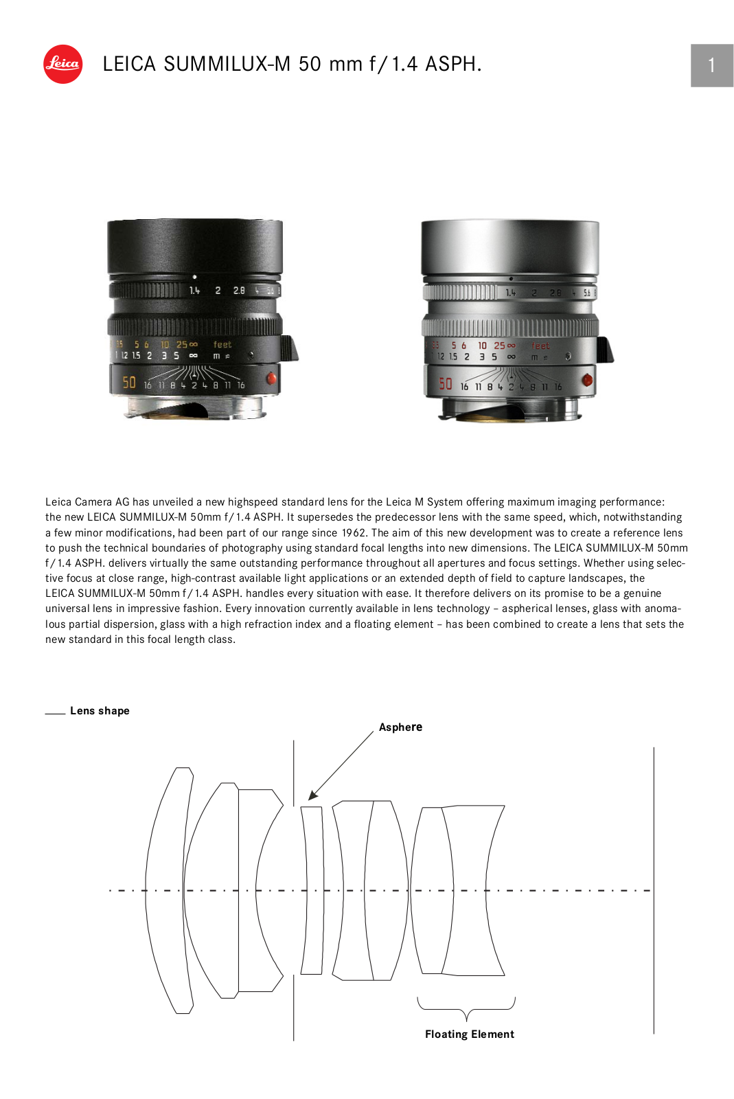 Leica Summilux-M 50mm 1.4 ASPH User Manual