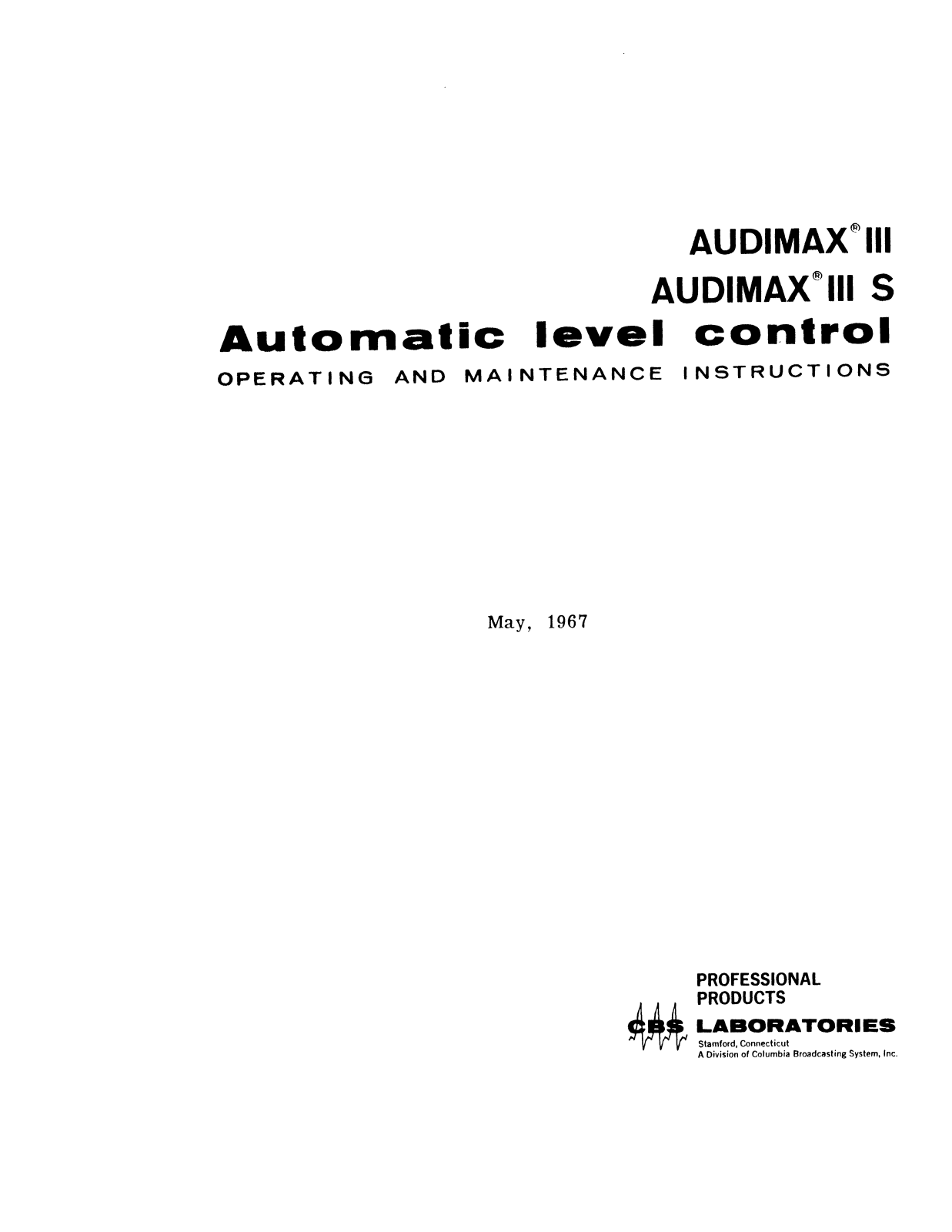 CBS Laboratories Audimax III S, Audimax III Service manual