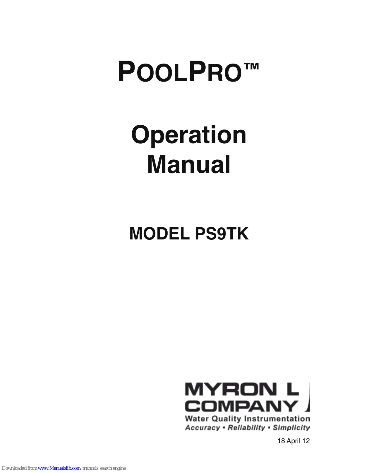 Myron L POOLPRO PS9TK Operation Manual