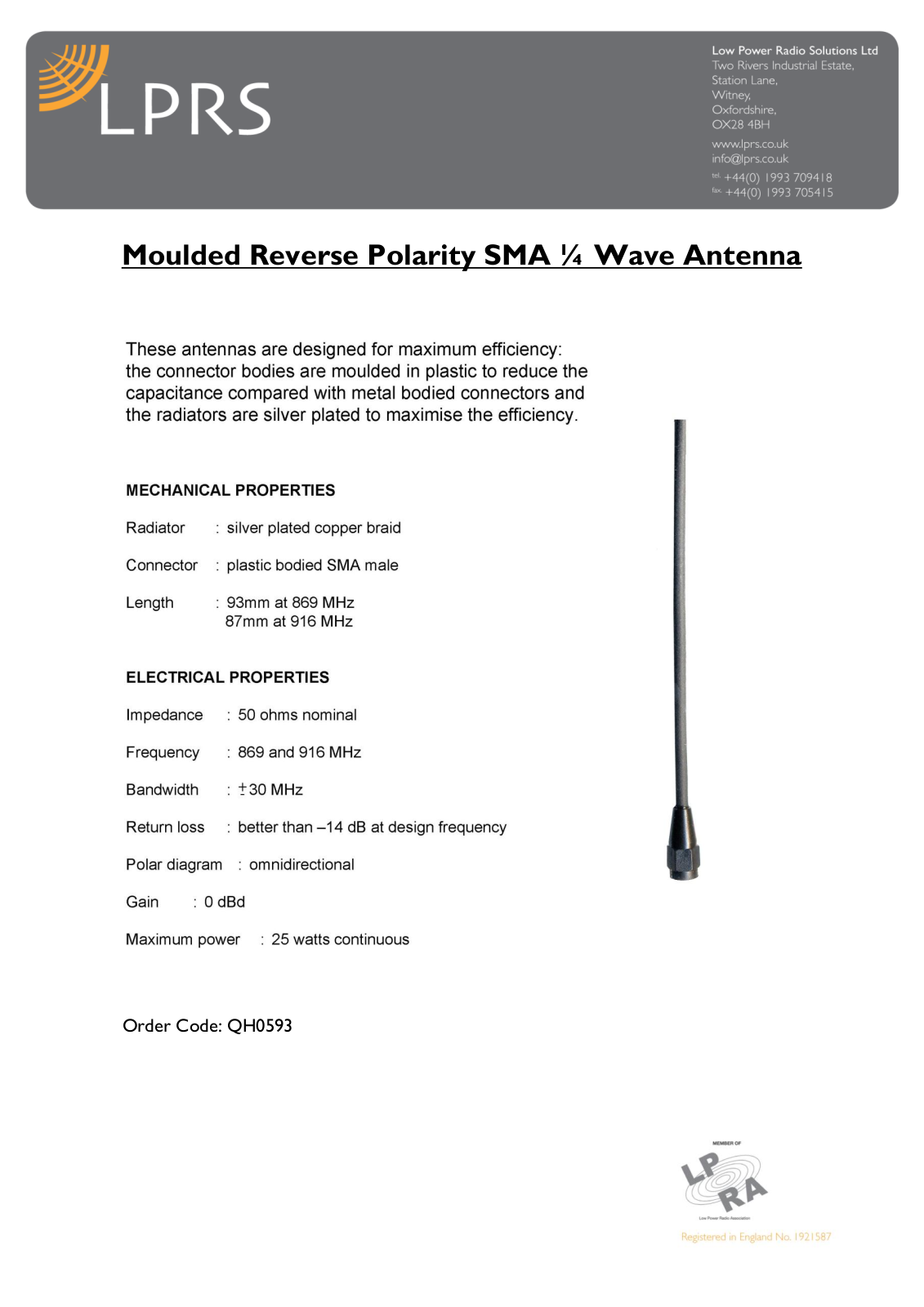 Displaydata 120-0084 Antenna Datasheet