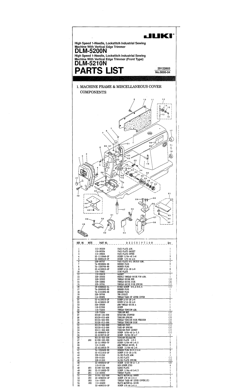 JUKI DLM-5200N, DLM-5210N Parts List