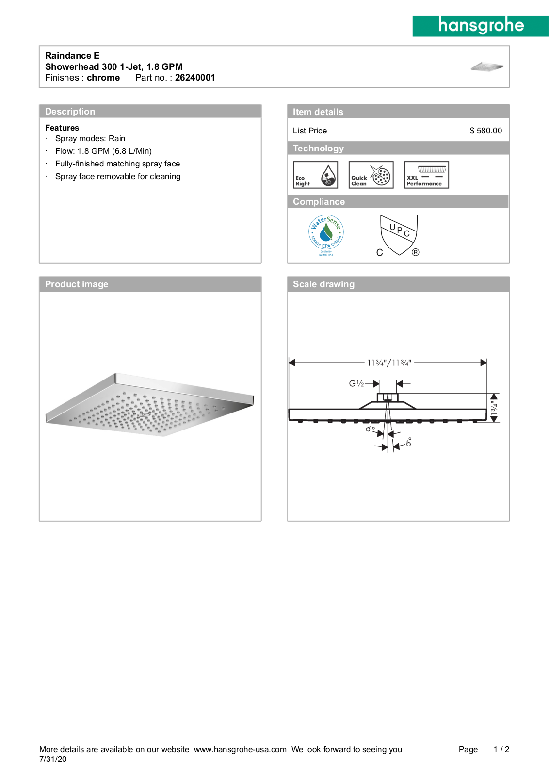 Hansgrohe GCDC1601 Specifications - ManualMachine.com