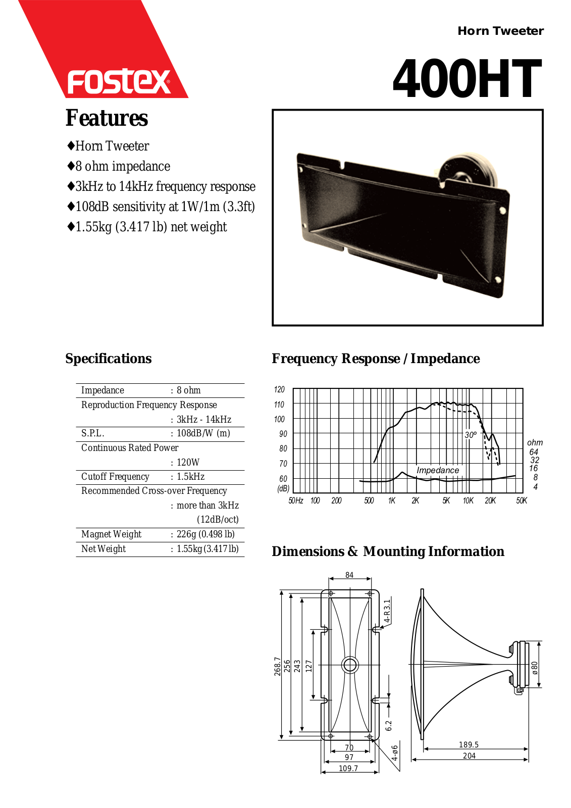 Fostex 400HT DATA SHEET