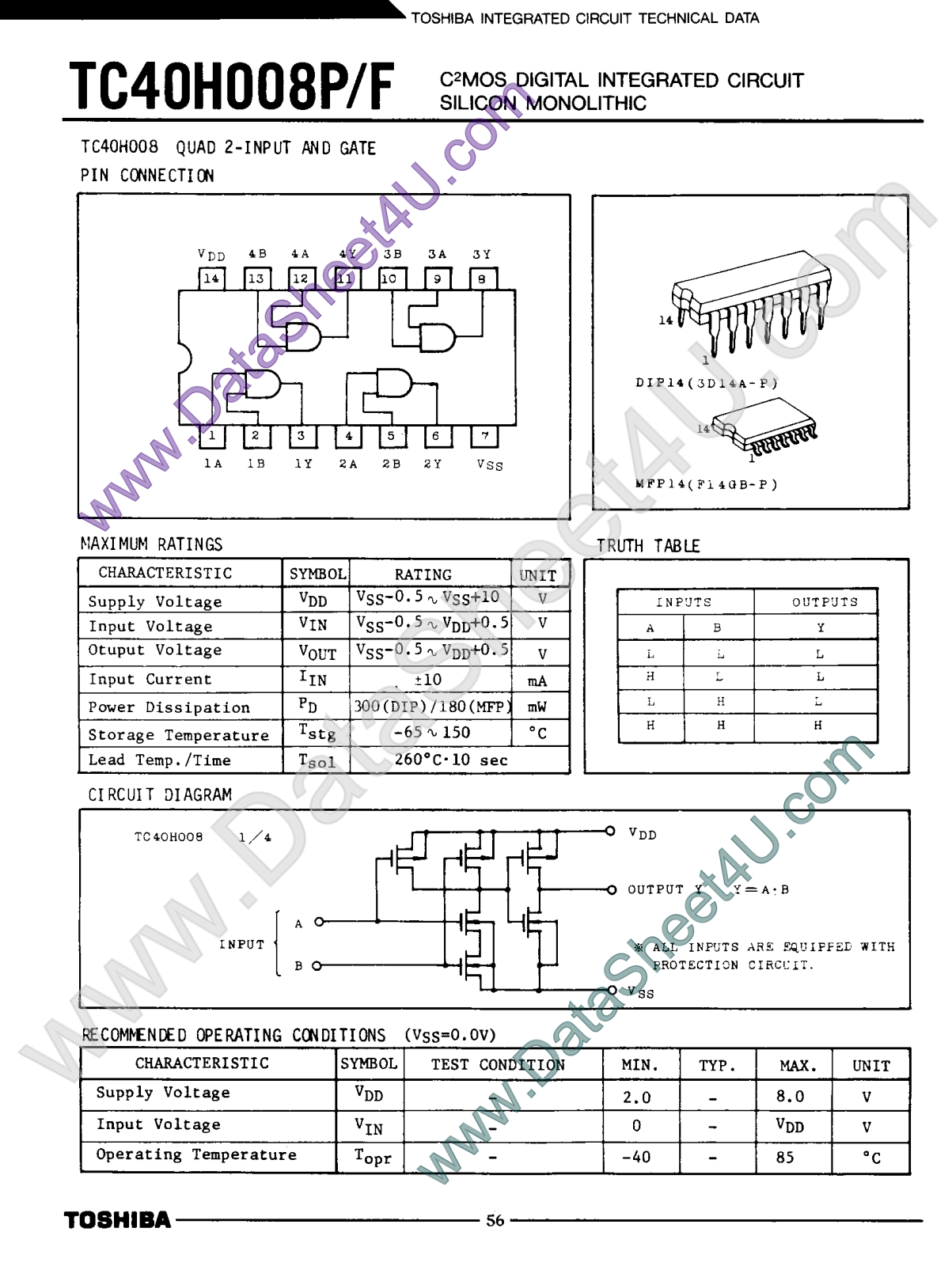 TOSHIBA TC40H008P, TC40H008F Technical data