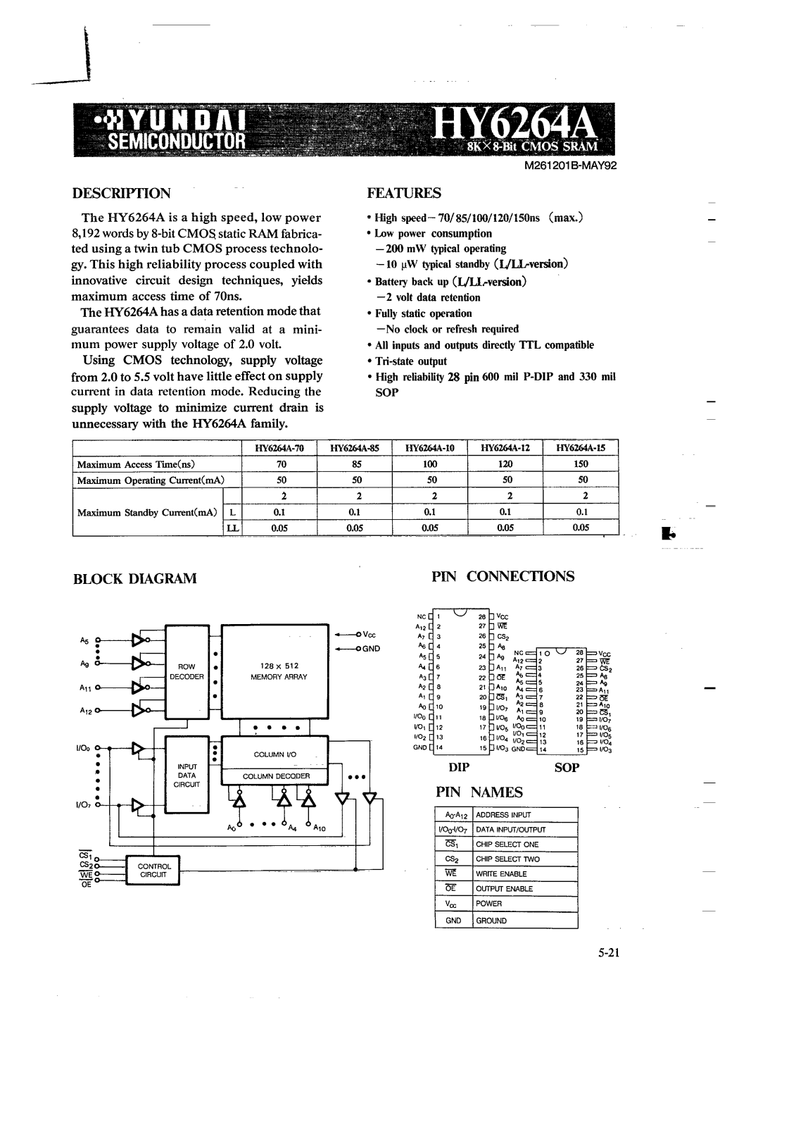 HEI HY6264A-10, HY6264A-12, HY6264A-15, HY6264A-70, HY6264A-85 Datasheet